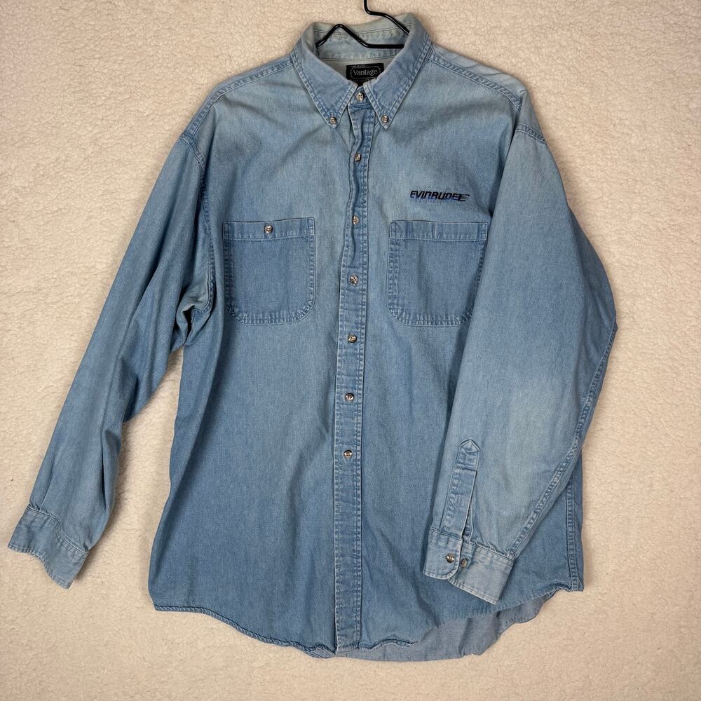 Vantage Custom Classics Evinrude Denim Shirt‎ Mens XL 90s Boating Sport